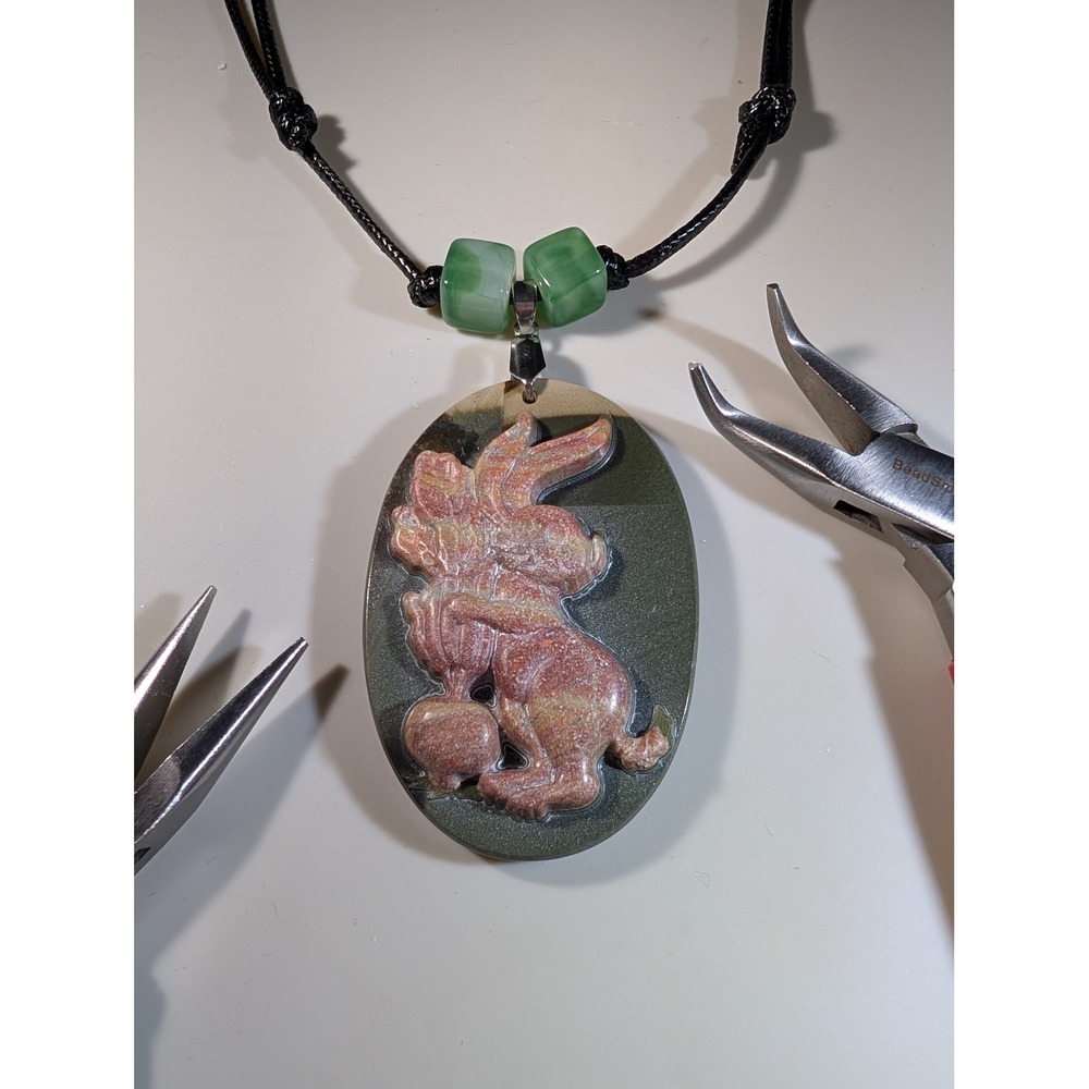 Ribbon Jasper Bunny Carving on Succor Creek Jasper Adjustable Necklace